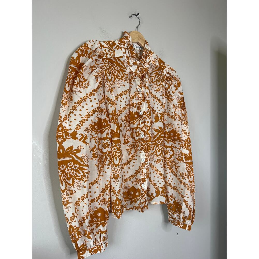 NEW Alix of Bohemia Winnie Sunglow Shirt Puffed-Sleeve Lightweight Top - Picture 2 of 5
